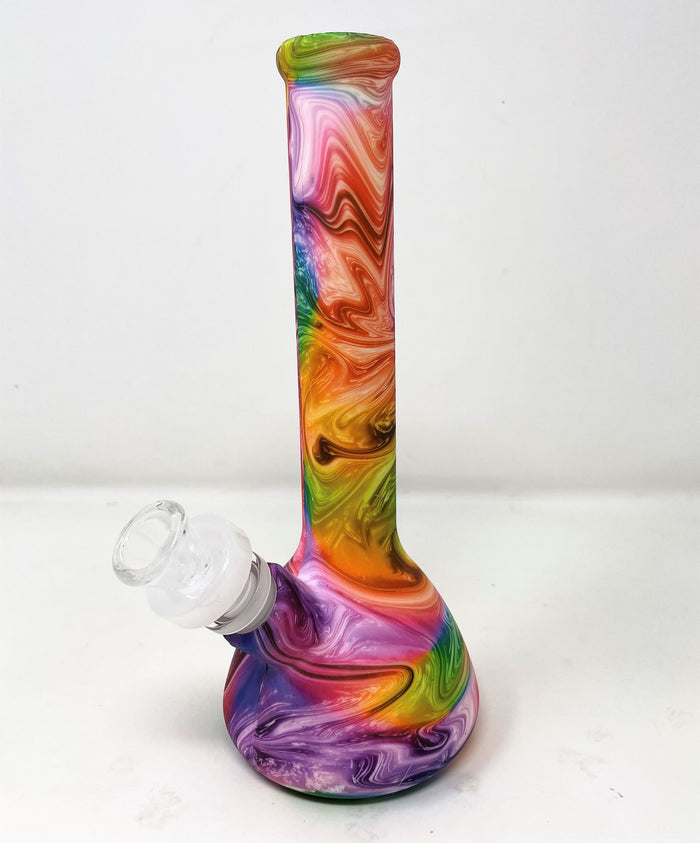 Beautiful Multi Color Swirl Design Thick Silicone Detachable Unbreakable 8.5 Bong