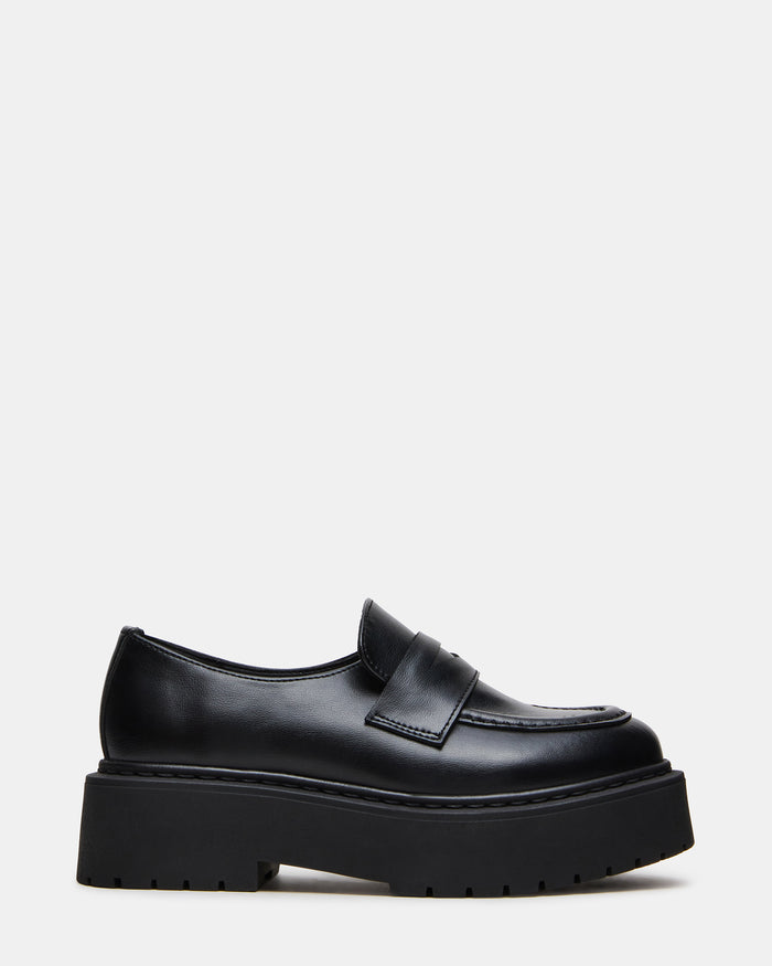 BERKSHIRE Black Leather Platform Lug Women's Penny Loafer | Steve Madden