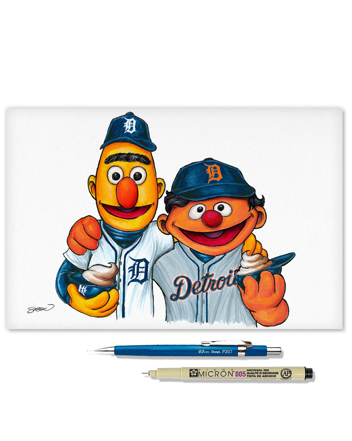Bert and Ernie x MLB Tigers Limited Edition Art Print