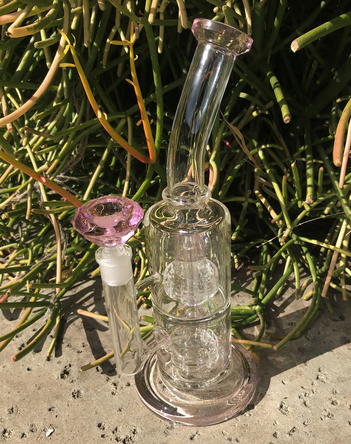 Best 11" Thick Glass Double Shower & Dome Perc Rig & Pink Glass Diamond Bowl - Bubble Gum