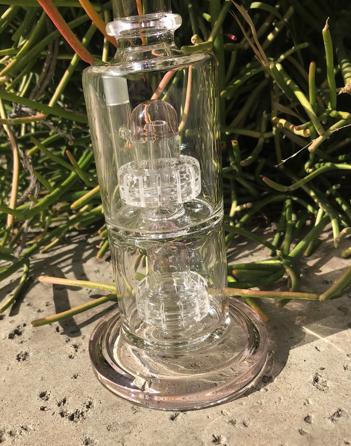 Best 11" Thick Glass Double Shower & Dome Perc Rig & Pink Glass Diamond Bowl - Bubble Gum