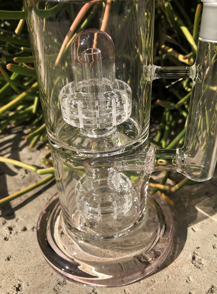 Best 11" Thick Glass Double Shower & Dome Perc Rig & Pink Glass Diamond Bowl - Bubble Gum