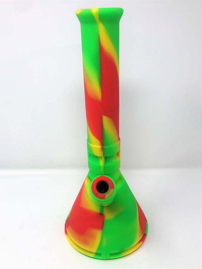 Best 12" Unbreakable Thick Silicone Beaker Bong w/Quartz Banger, Tool & 2 - Bowls Rasta Set - Last One!