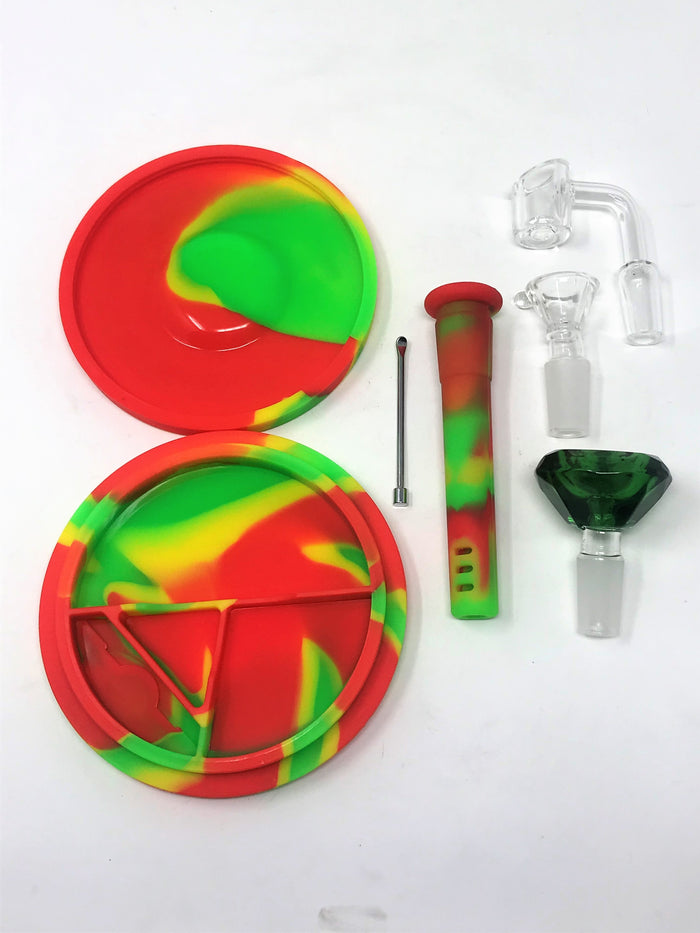 Best 12" Unbreakable Thick Silicone Beaker Bong w/Quartz Banger, Tool & 2 - Bowls Rasta Set - Last One!