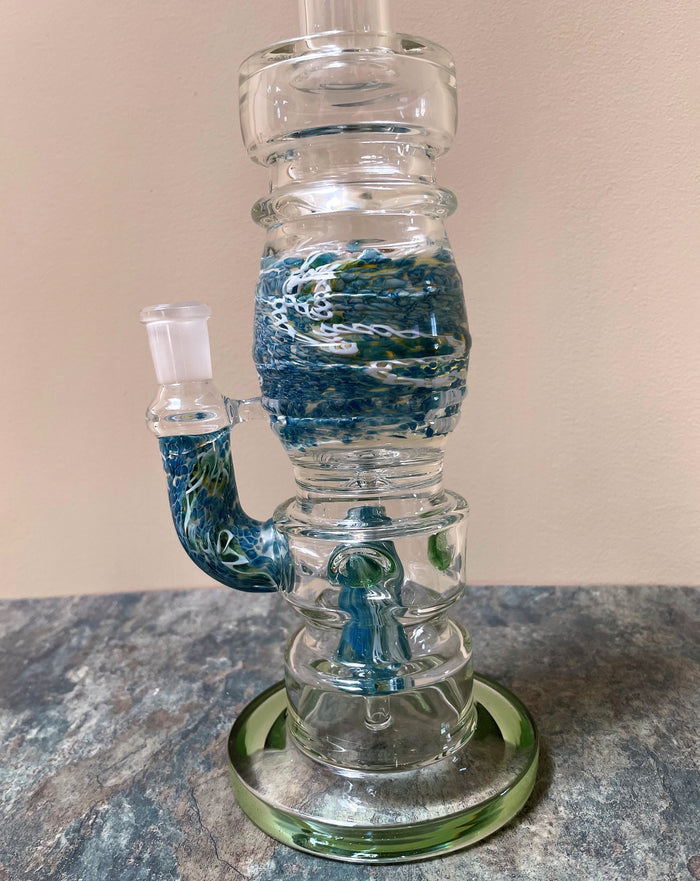 Best Handmade Thick Glass 13.5" Straight Rig Shower Perc 14mm Horn Bowl