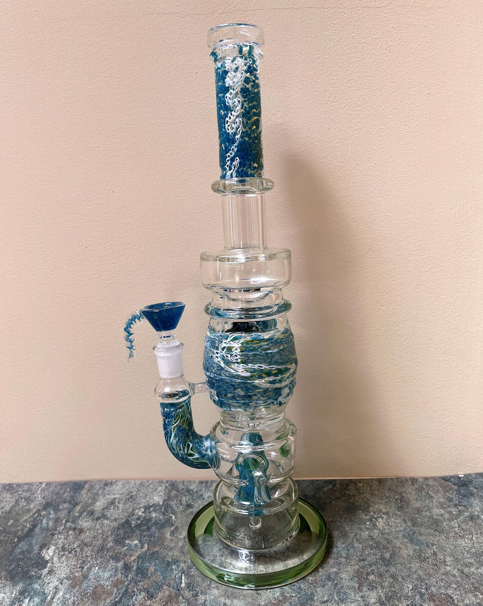 Best Handmade Thick Glass 13.5" Straight Rig Shower Perc 14mm Horn Bowl