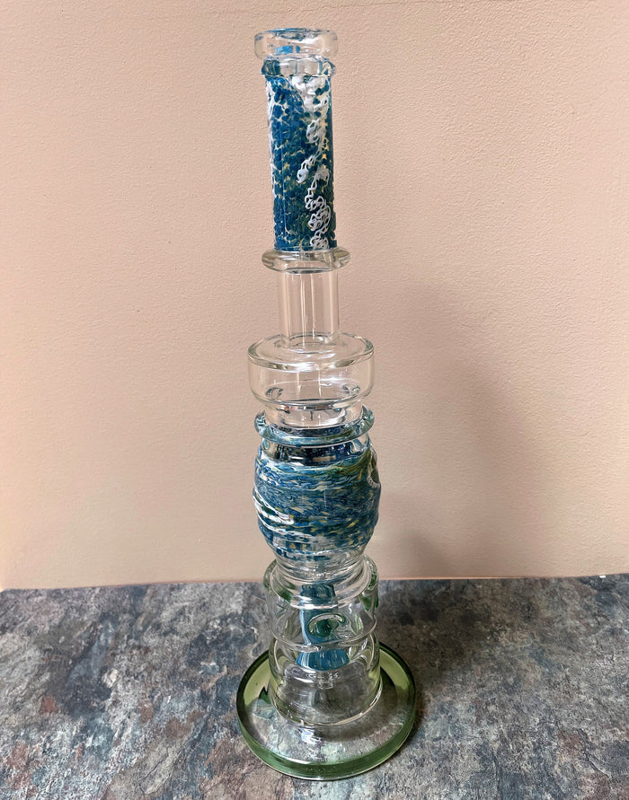 Best Handmade Thick Glass 13.5" Straight Rig Shower Perc 14mm Horn Bowl