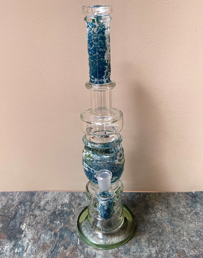 Best Handmade Thick Glass 13.5" Straight Rig Shower Perc 14mm Horn Bowl