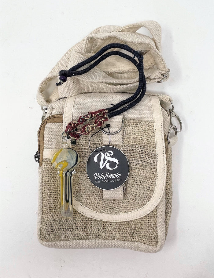 Best Quality Hemp Crossbody Bag w/Functional Glass Pendant Necklace Volo Brand
