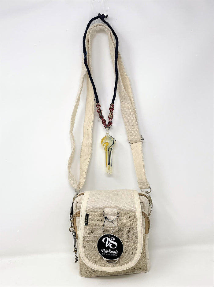 Best Quality Hemp Crossbody Bag w/Functional Glass Pendant Necklace Volo Brand