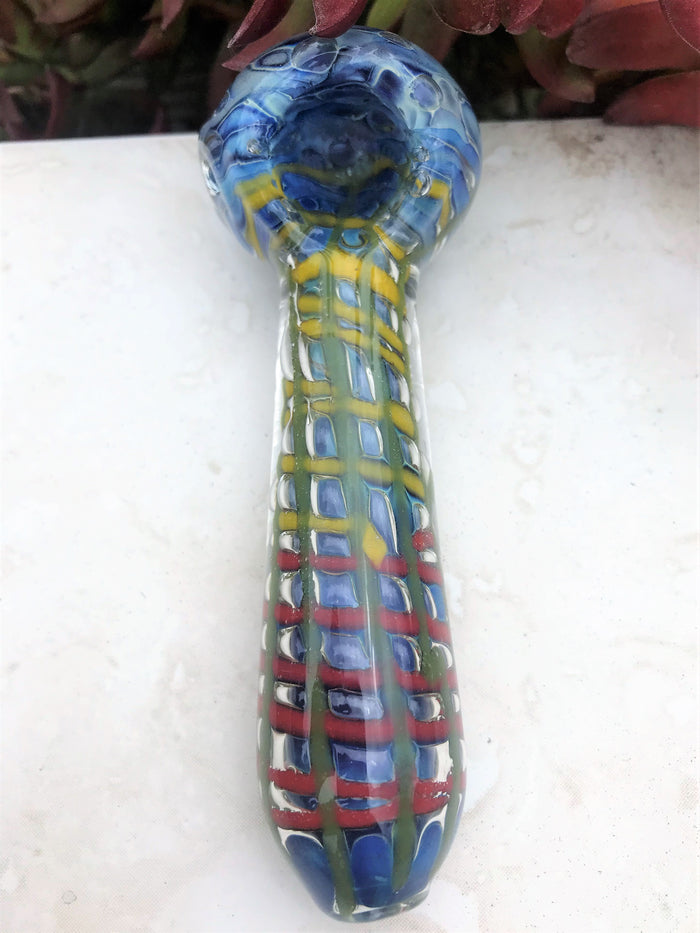Best Seller! 4.5'' Thick Glass Best Spoon Hand Pipe - Red & Yellow Swirl