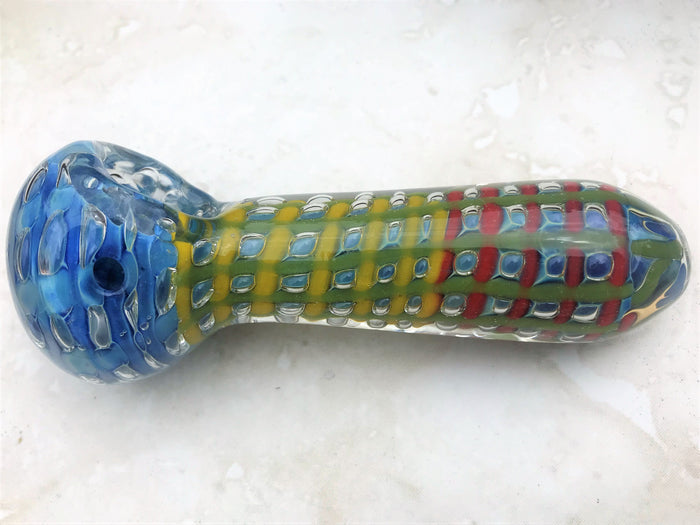 Best Seller! 4.5'' Thick Glass Best Spoon Hand Pipe - Red & Yellow Swirl