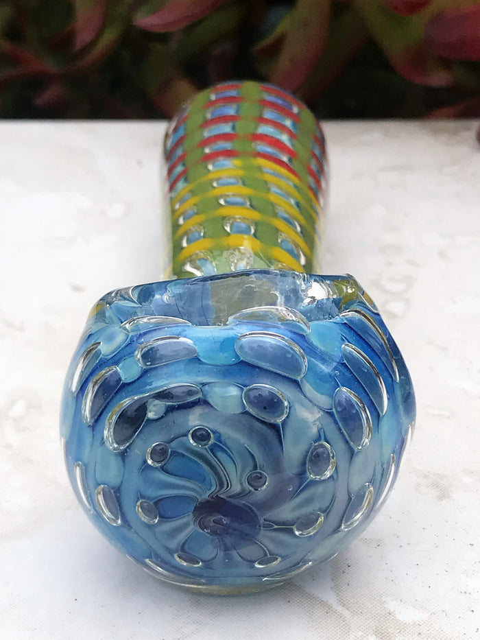 Best Seller! 4.5'' Thick Glass Best Spoon Hand Pipe - Red & Yellow Swirl