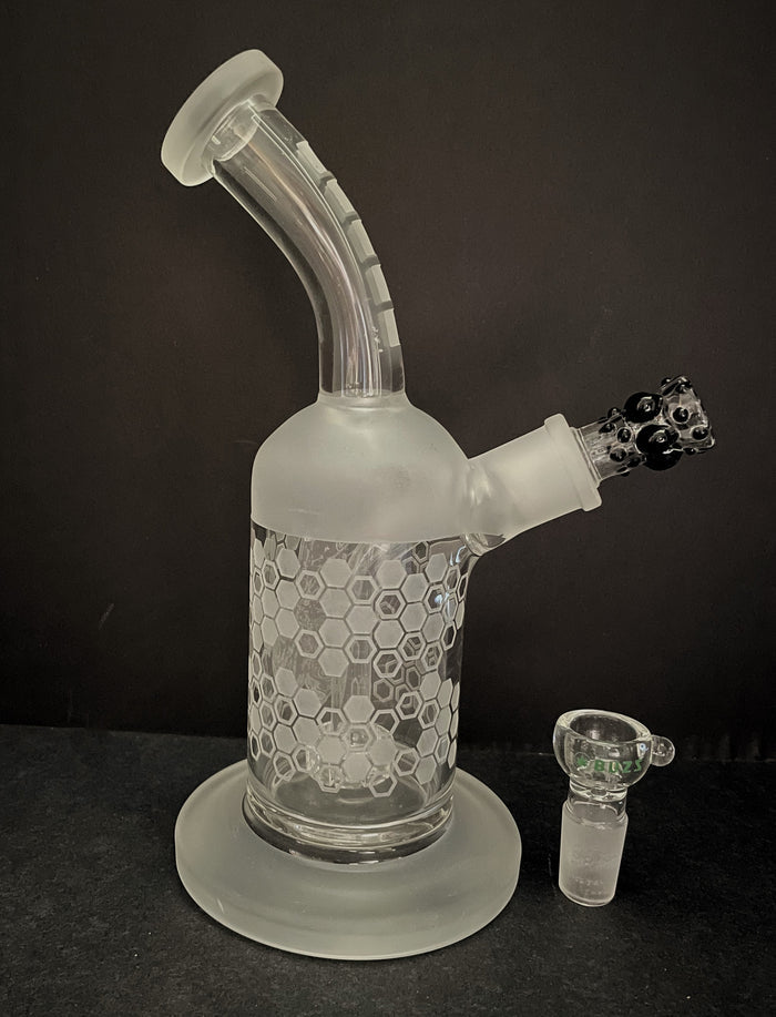 Best Thick Glass 9" Rig Shower Perc with Bee & Honey Comb Etched - 2 Bowls