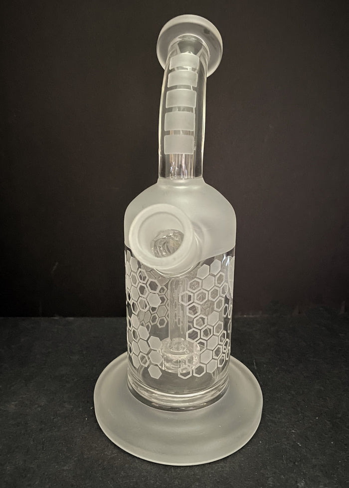 Best Thick Glass 9" Rig Shower Perc with Bee & Honey Comb Etched - 2 Bowls