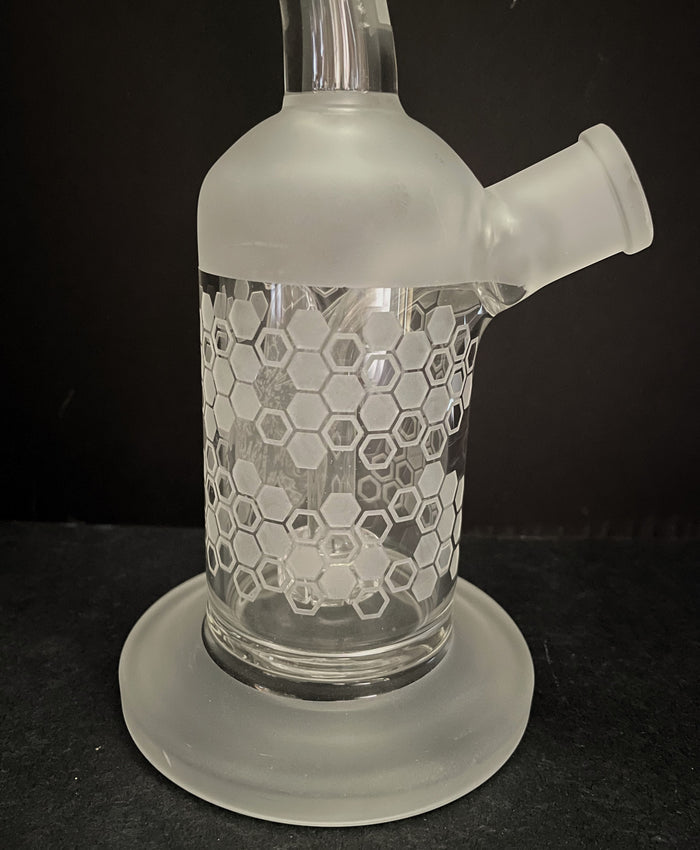 Best Thick Glass 9" Rig Shower Perc with Bee & Honey Comb Etched - 2 Bowls