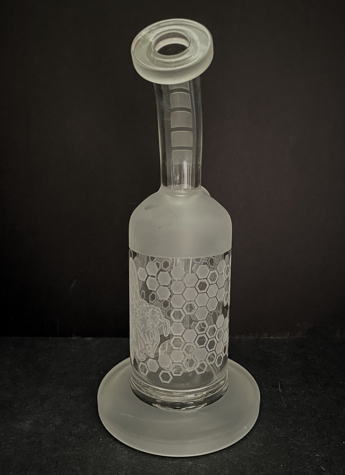 Best Thick Glass 9" Rig Shower Perc with Bee & Honey Comb Etched - 2 Bowls