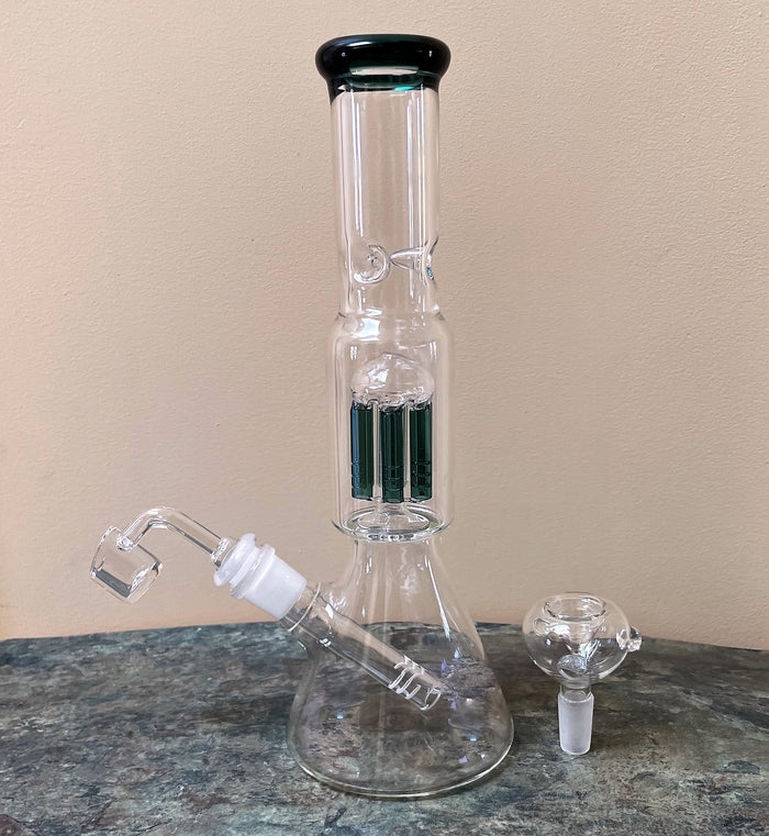 Best Thick Glass Beaker 10.5" Bong 6 Arm Tree Perc Quartz Banger + Bowl - Go For It!
