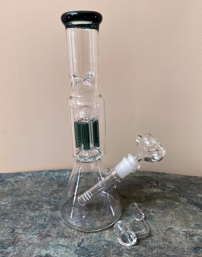 Best Thick Glass Beaker 10.5" Bong 6 Arm Tree Perc Quartz Banger + Bowl - Go For It!