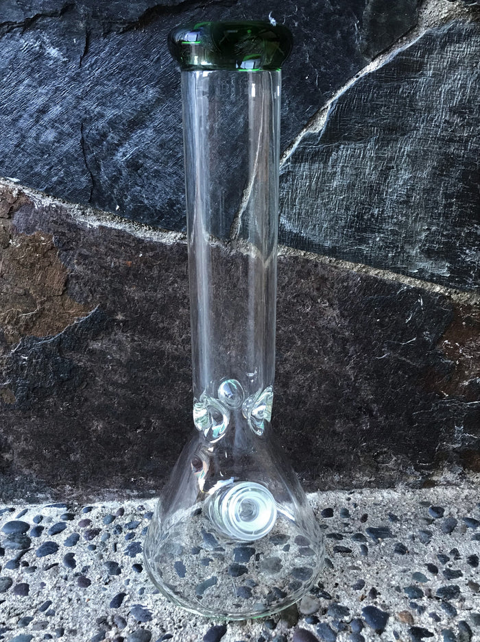 Best Thick Glass Beaker 13" Bong Pipe w/Green at Mouth Rim Green Diamond Bowl