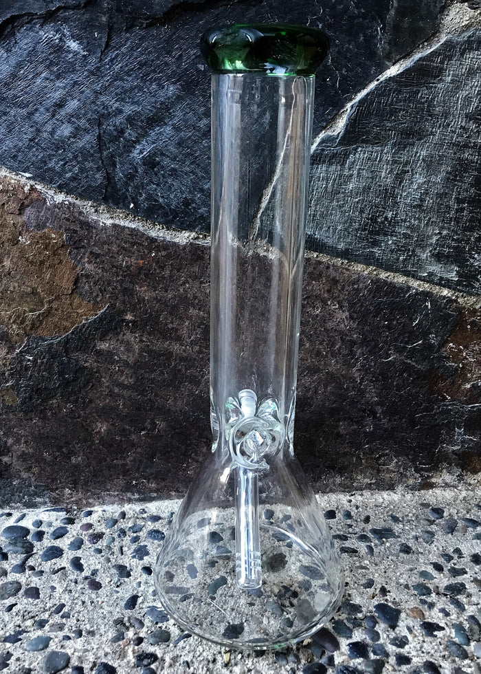 Best Thick Glass Beaker 13" Bong Pipe w/Green at Mouth Rim Green Diamond Bowl