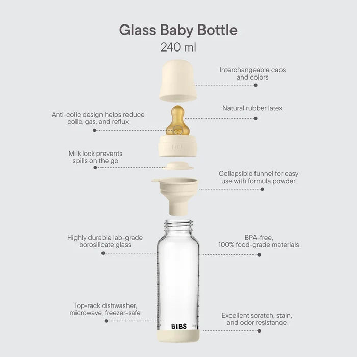 Bibs Glass Baby Bottle Complete Set 240ml - Latex