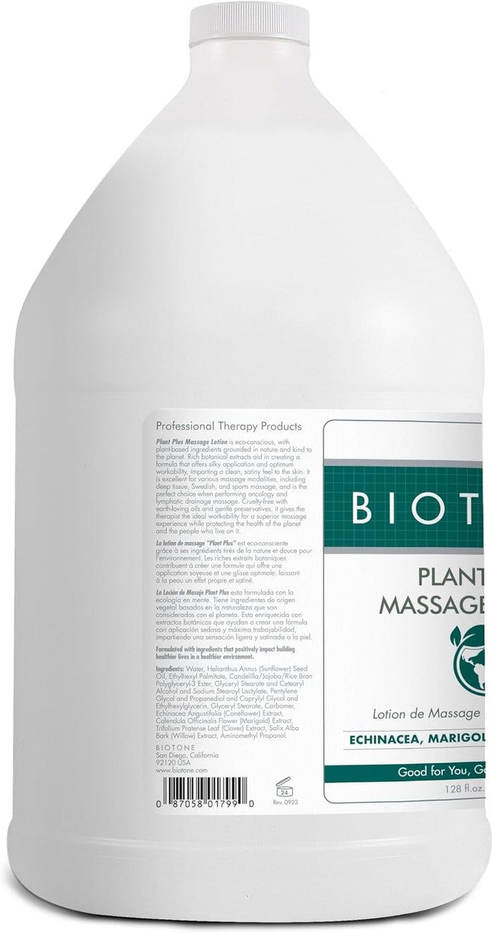 Biotone Plant Plus Massage Lotion, Unscented, 128 fl oz