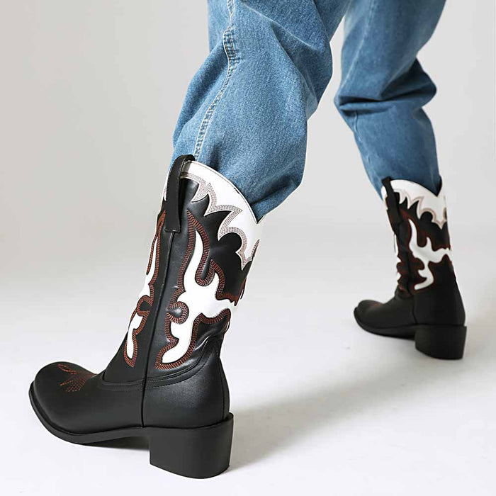 Black and White Cowboy Chelsea Boots