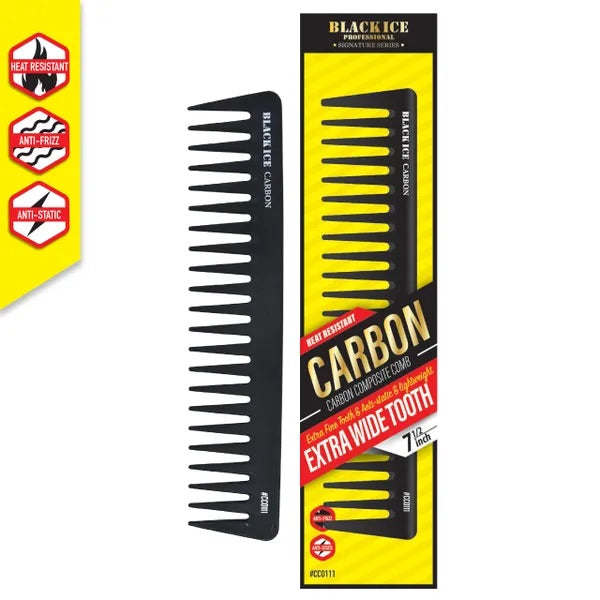 Black Ice Professional 7 1/2" Extra Wide Tooth Carbon Comb