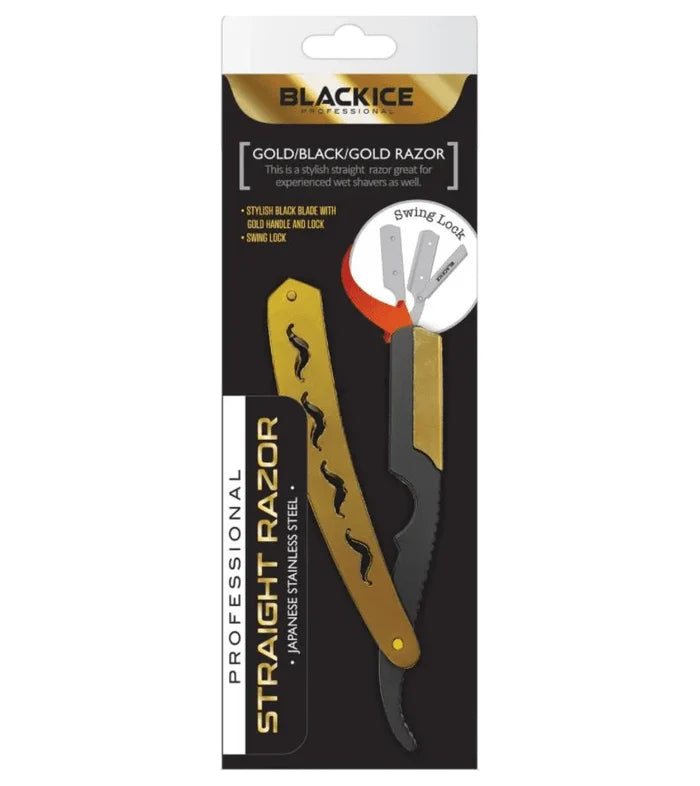 Black Ice Professional Gold/Black/Gold Straight Razor