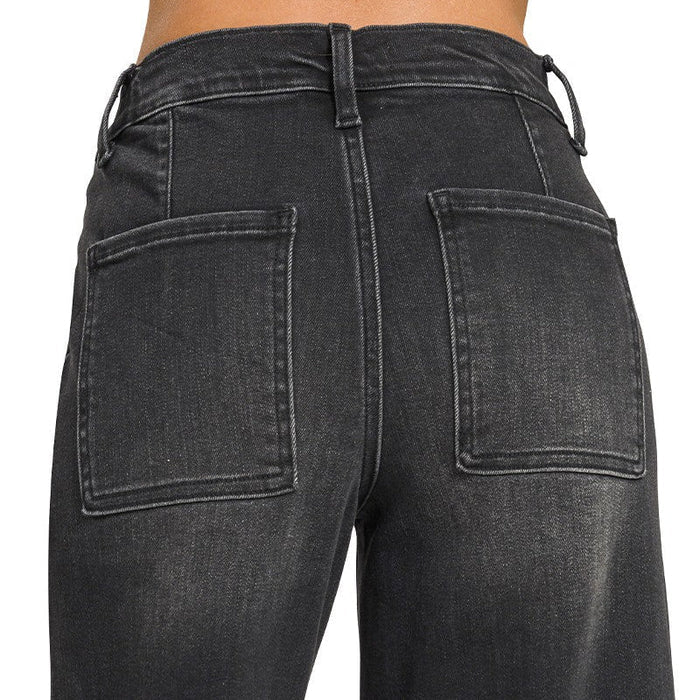 Black Washed Utility Pocket Cropped Denim - 260 Broadway Boutique