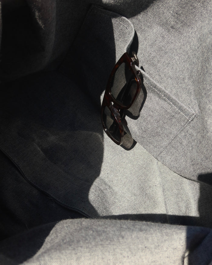 Interior of tote bag with flat pocket