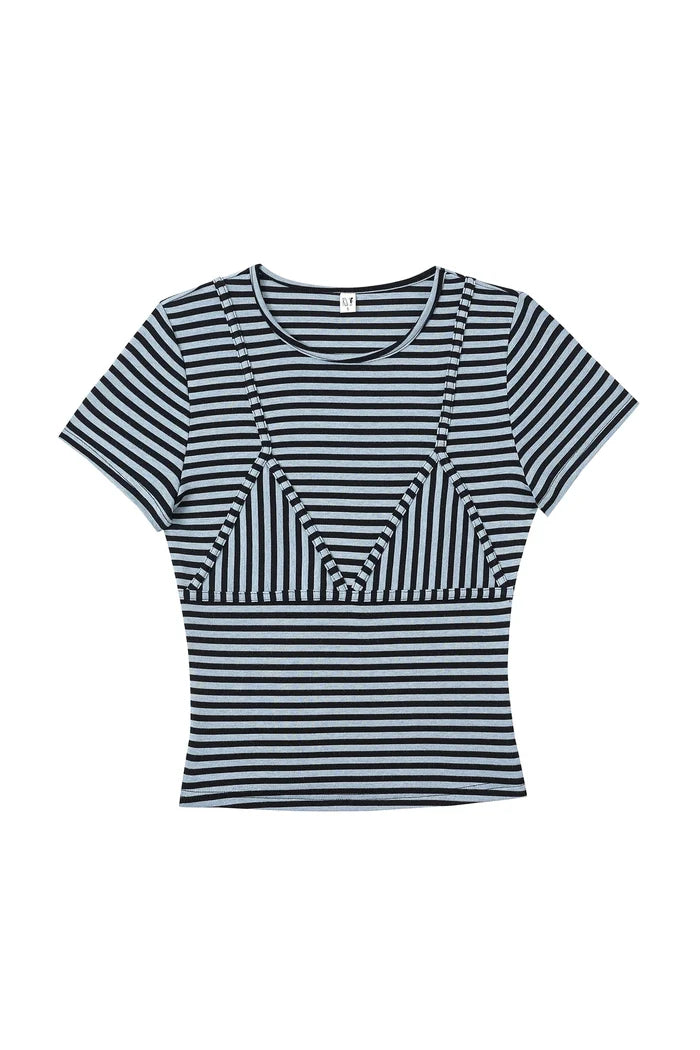 Blue Stripe Short Sleeve Bikini Bod Tee
