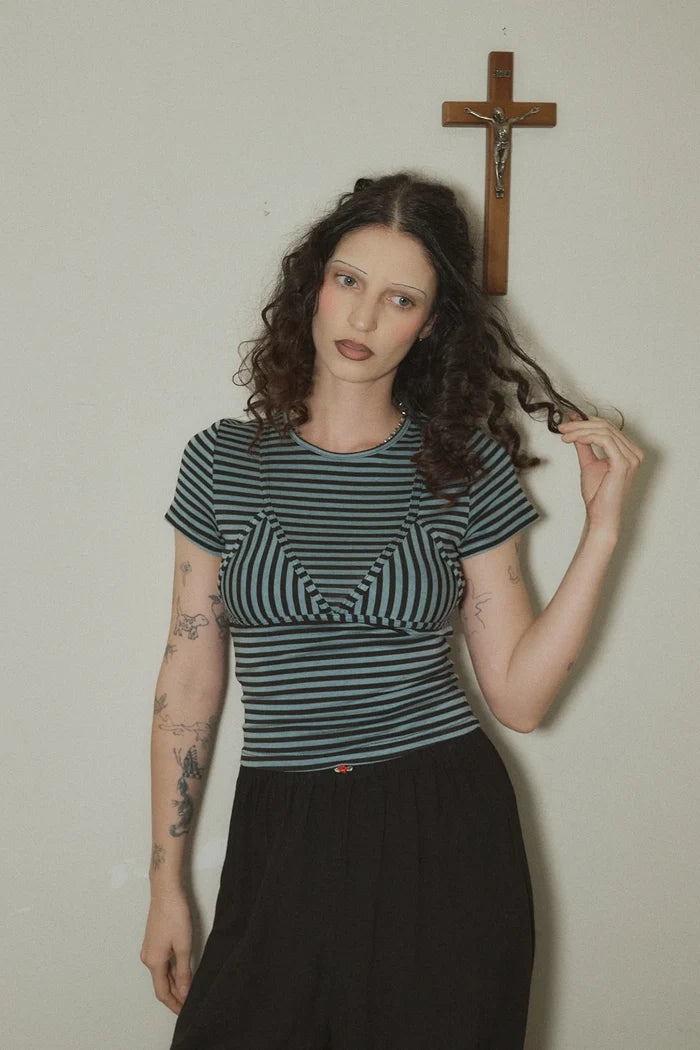 Blue Stripe Short Sleeve Bikini Bod Tee
