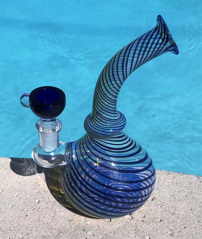 Blue Swirl 6" Water Rig Fumed Thick Glass 14mm Bowl