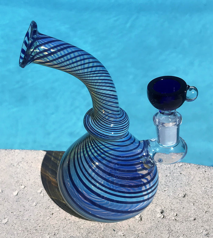 Blue Swirl 6" Water Rig Fumed Thick Glass 14mm Bowl
