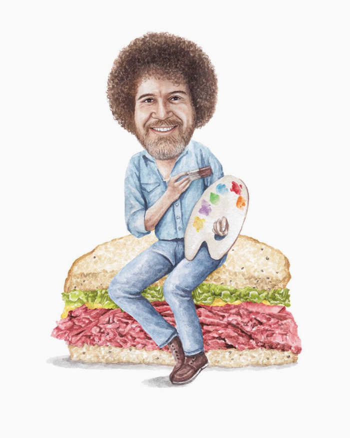 Bob Ross celebs on Sandwiches 8x10 watercolor print sold by Le Monkey House