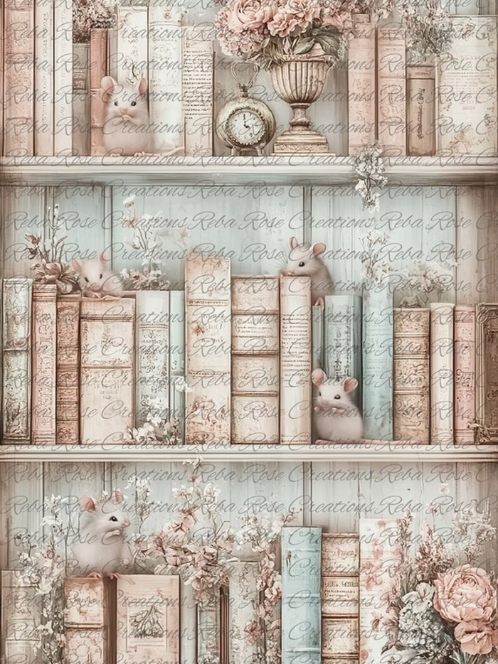 Bookend Mice Rice Paper by Reba Rose Creations