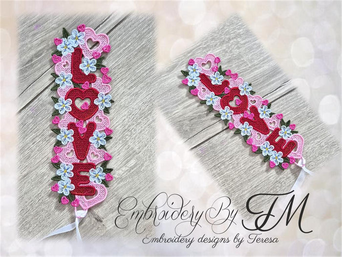Bookmark Love with flowers/ 5x7 hoop