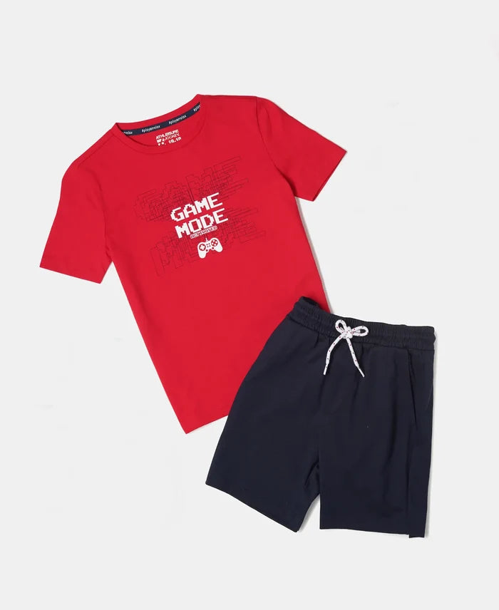 Boy's Super Combed Cotton Printed T-Shirt & Shorts Set - Assorted