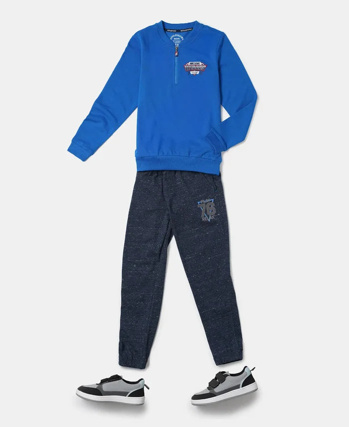 Super Combed Cotton Rich Graphic Printed Joggers with Elasticated Hem - Blue Snow Melange-4