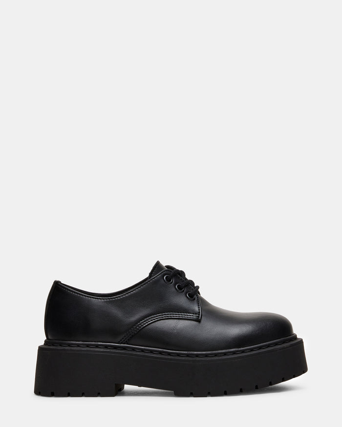 BURNEY Black Leather Lace-Up Platform Women's Loafer | Steve Madden