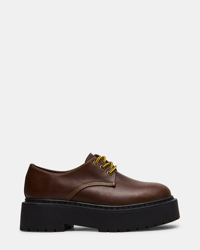 BURNEY Brown Leather Lace-Up Platform Women's Loafer | Steve Madden