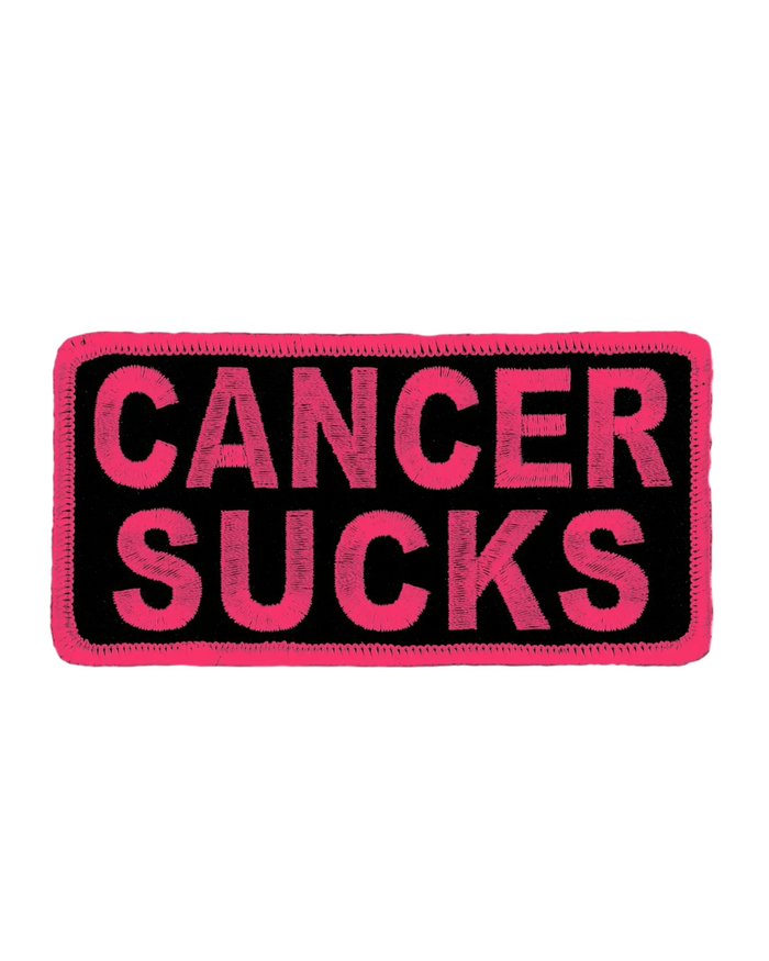 Cancer sucks black and pink embroidered iron on patch by Hot Leathers sold by Le Monkey House