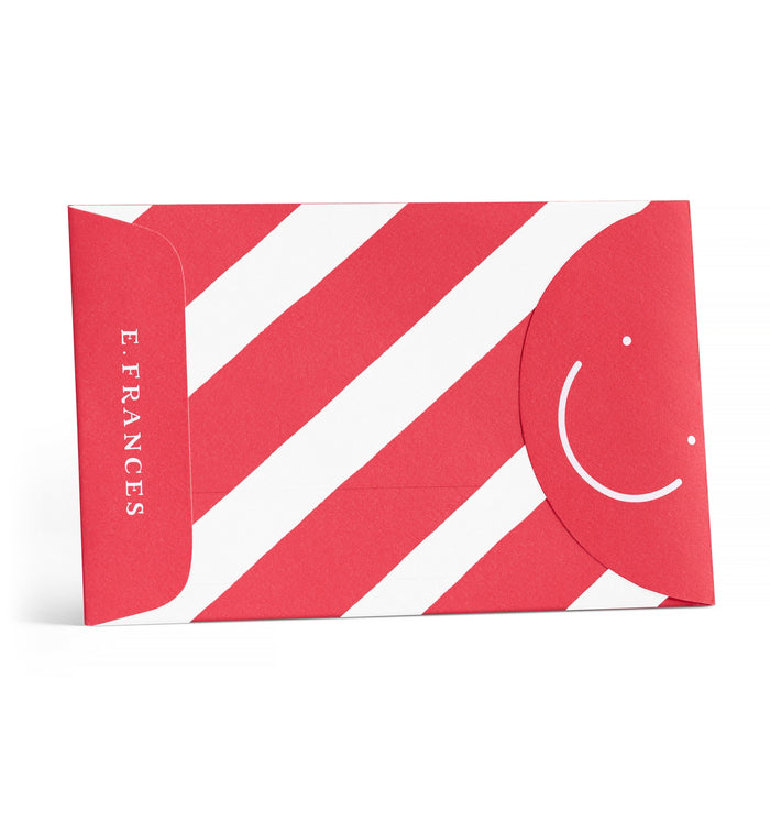 Candy Cane Stripe Little Note Envelopes with a smily face and E.Frances branding on a white background.