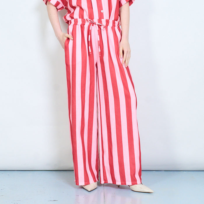Candy stripe drawstring wide leg trousers wholesale