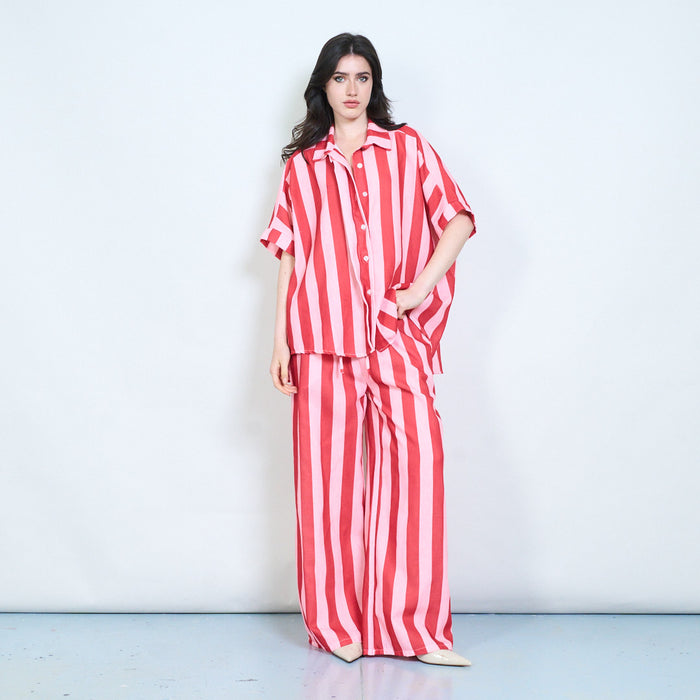 Candy stripe drawstring wide leg trousers wholesale