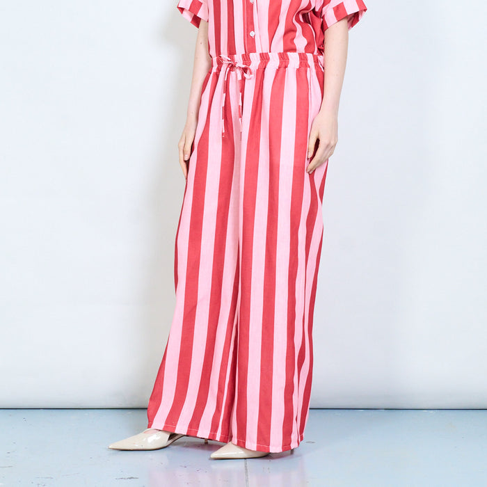 Candy stripe drawstring wide leg trousers wholesale