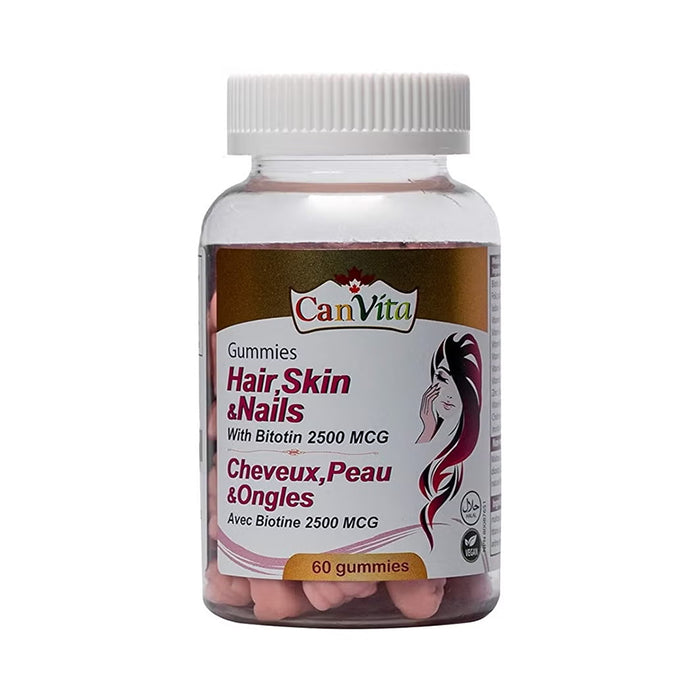Canvita Hair, Skin & Nails Biotin 2500mcg Gummies - 60 Gummies (Halal, Vegan), Vitamins & Supplements