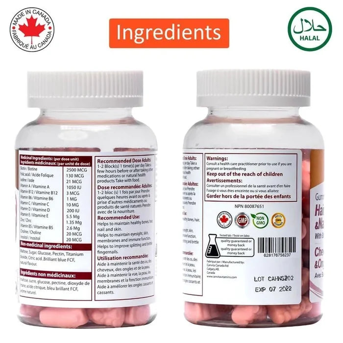 Canvita Hair, Skin & Nails Biotin 2500mcg Gummies - 60 Gummies (Halal, Vegan), Vitamins & Supplements